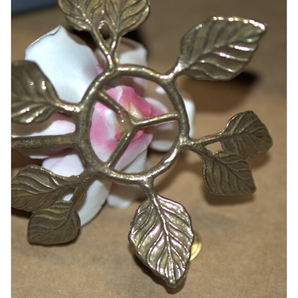 Vintage Capodimonte Porcelain Pink Rose Flower Sculpture Italy - Picture 9 of 11